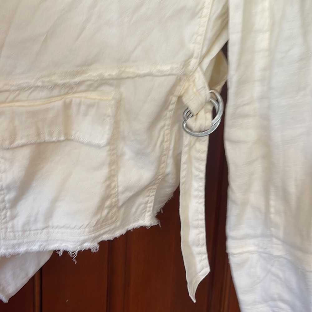 Free people, raw edge, asymmetrical, open front side, belted jacket - Picture 3 of 7